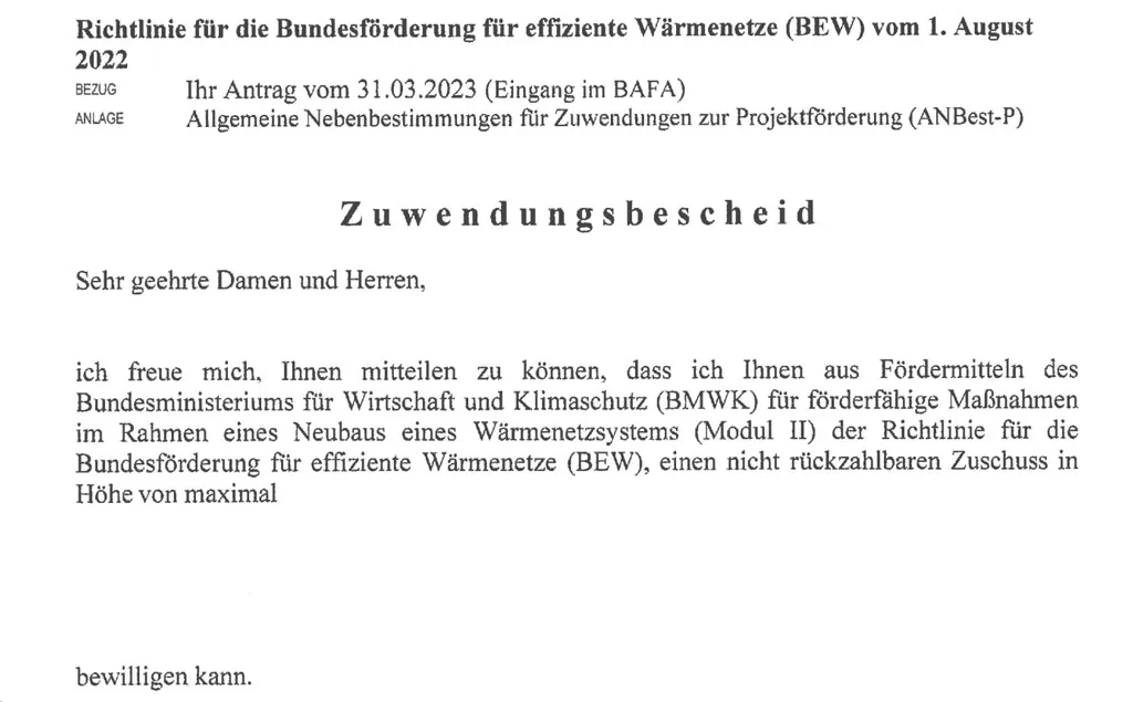 Zuwendungsbescheid BEW